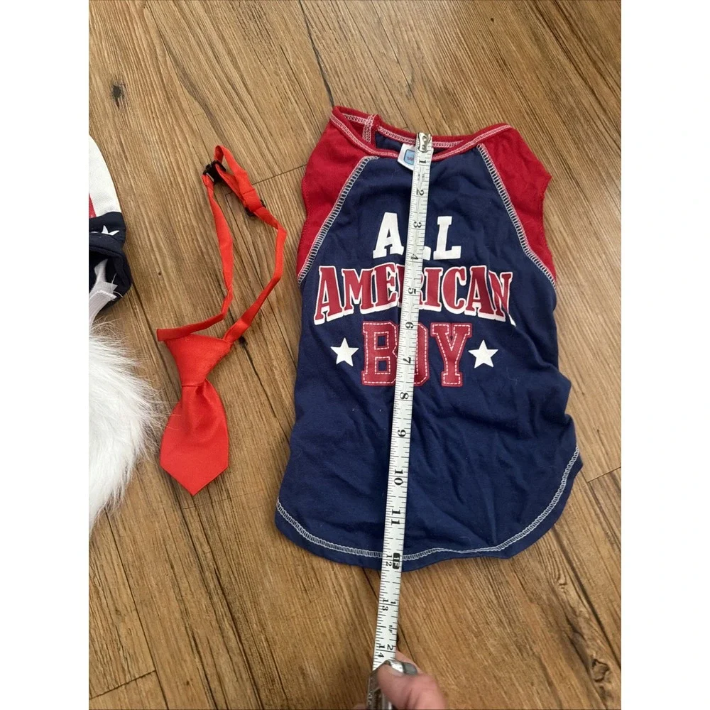 dog clothes lot 4th Of July Themed Red White Blue Shirts Hat Tie Size S/m